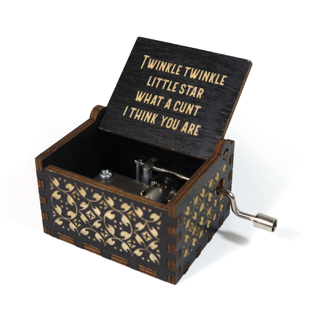 Bad Betty Greeting Co. - Funny Twinkle Twinkle Hand-Crank Music Box - Wooden Lasered
