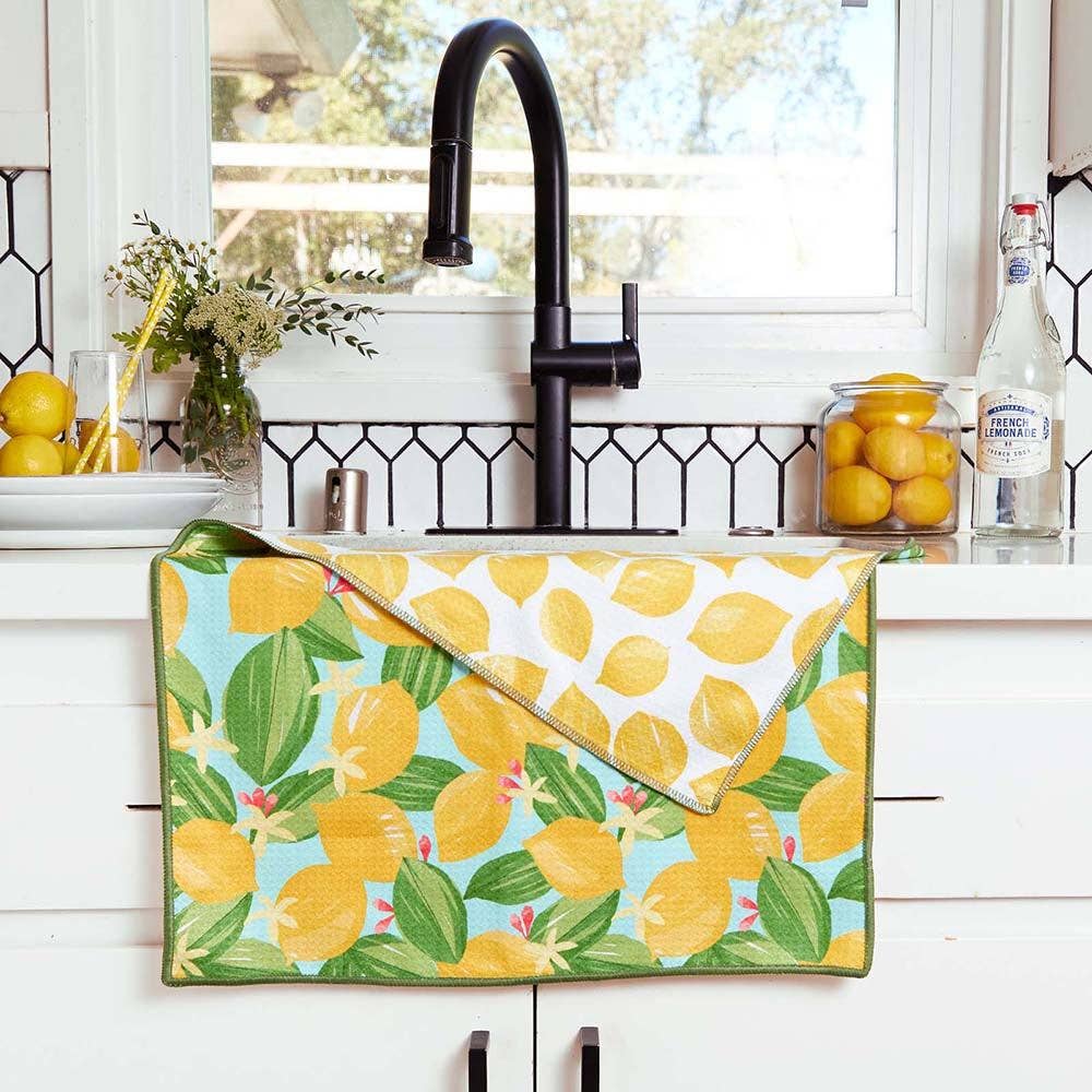 rockflowerpaper - Lemon Blossoms blu Kitchen Tea Towel