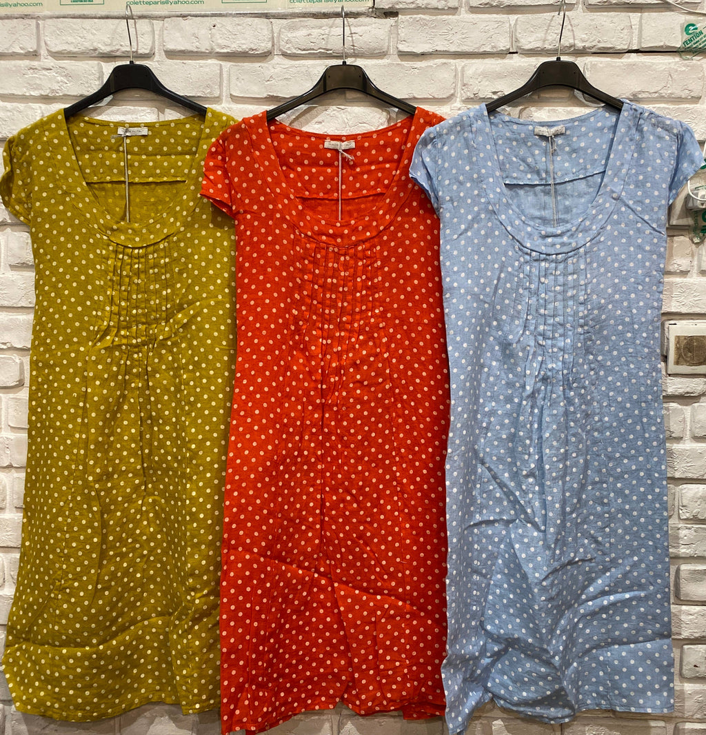 la maison des fibres naturelles - Polka dot patterned linen dress 9109 100% linen