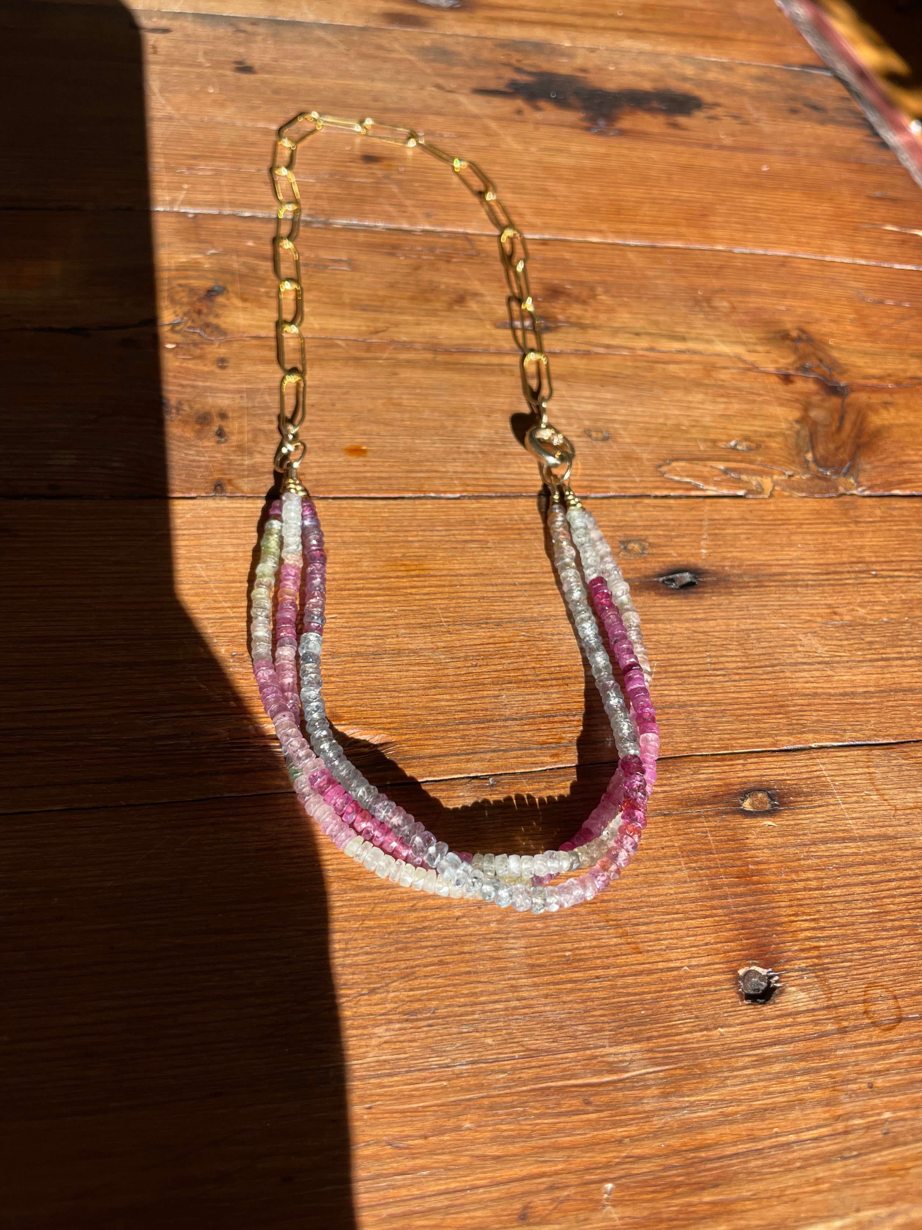 Live Oak Designs - 17” Sapphire Umbra Spinel 3 Rows with Oval Chain