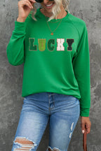 Threaded Pear - LUCKY Chenille Embroidered Graphic Sweatshirt