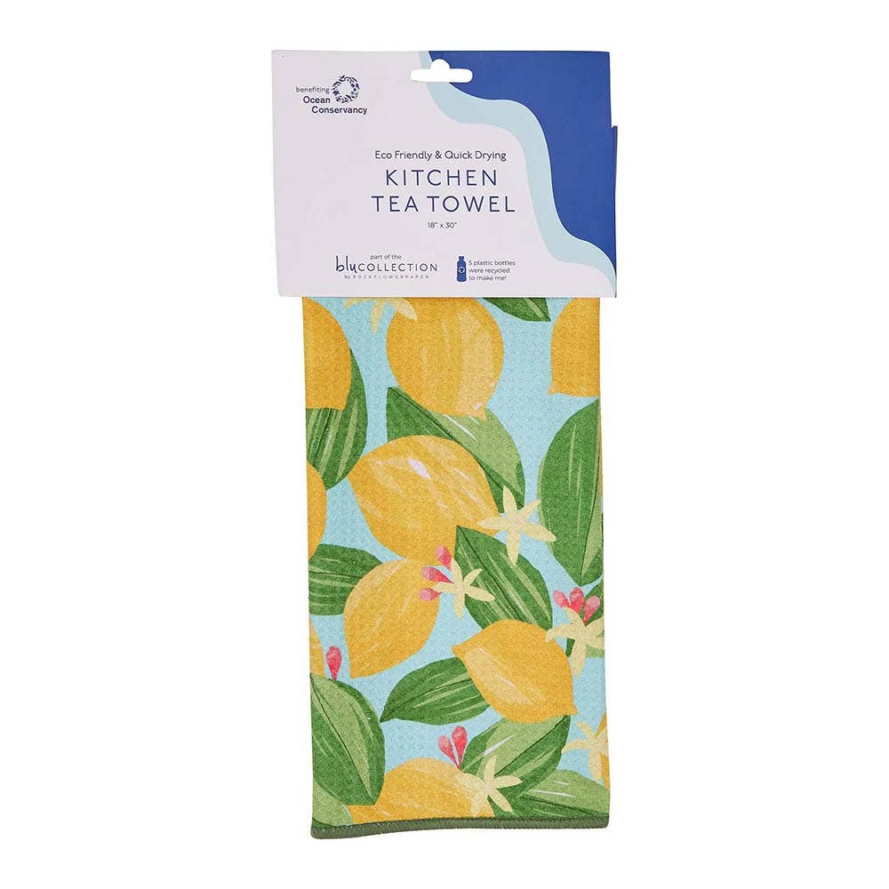 rockflowerpaper - Lemon Blossoms blu Kitchen Tea Towel