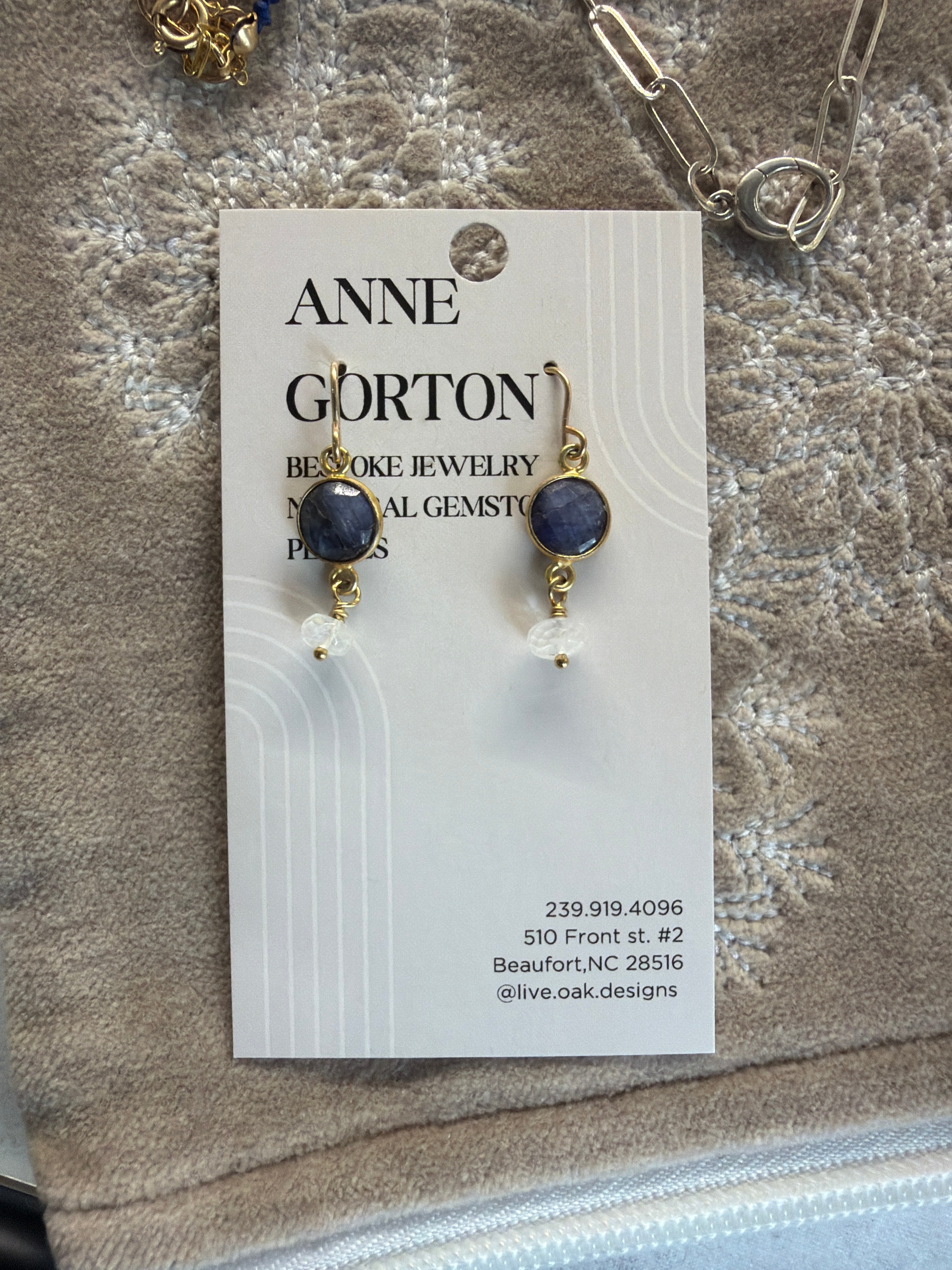 Live Oak Designs - Sapphire and Rainbow Moonstone on Gold Filled Earrings
