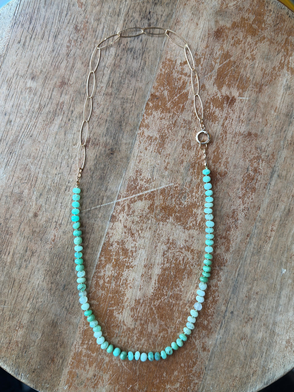 Live Oak Designs - Oval Cable Chain With Green Opal on Silk Necklace