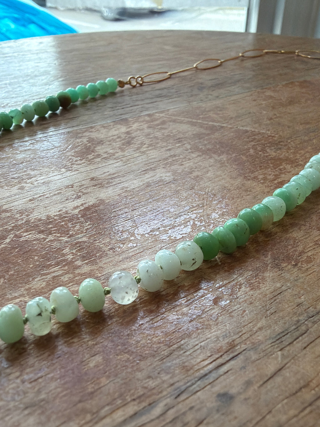 Live Oak Designs - Oval Cable Chain With Green Opal on Silk Necklace