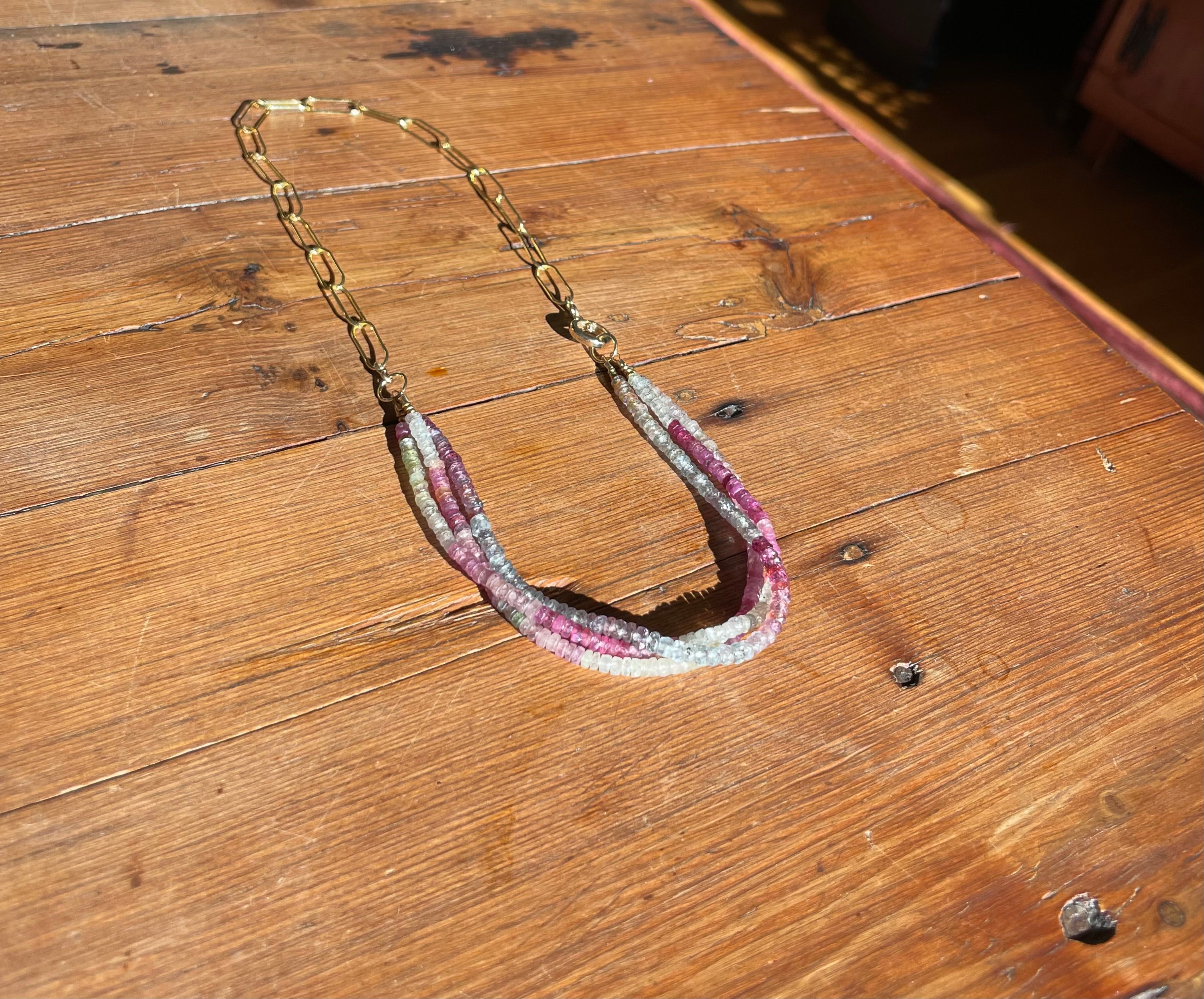 Live Oak Designs - 17” Sapphire Umbra Spinel 3 Rows with Oval Chain