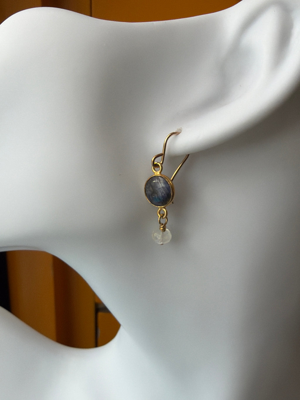 Live Oak Designs - Sapphire and Rainbow Moonstone on Gold Filled Earrings