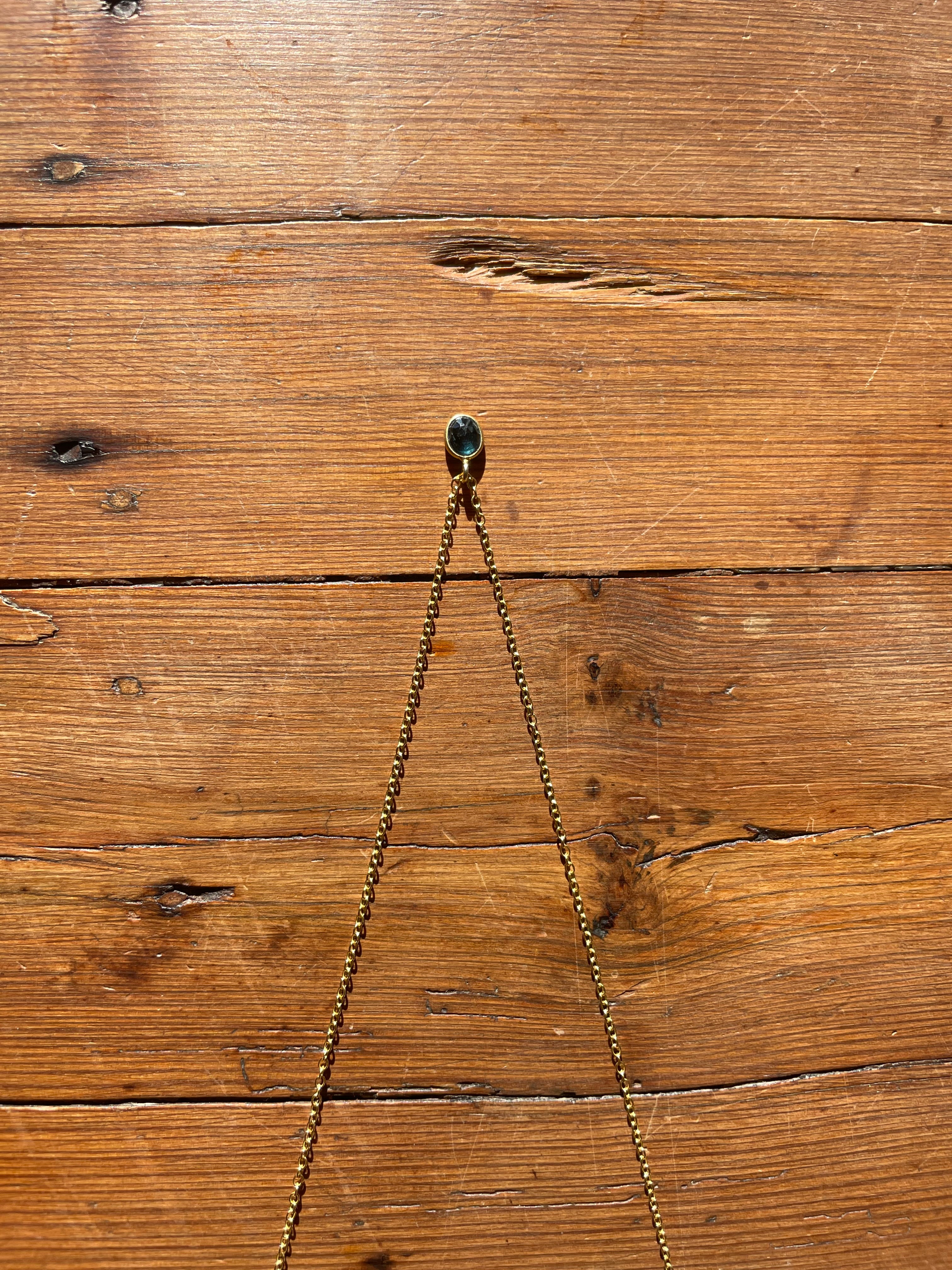 Live Oak Designs - Oval Chain With Blue Tourmaline Drop Necklace