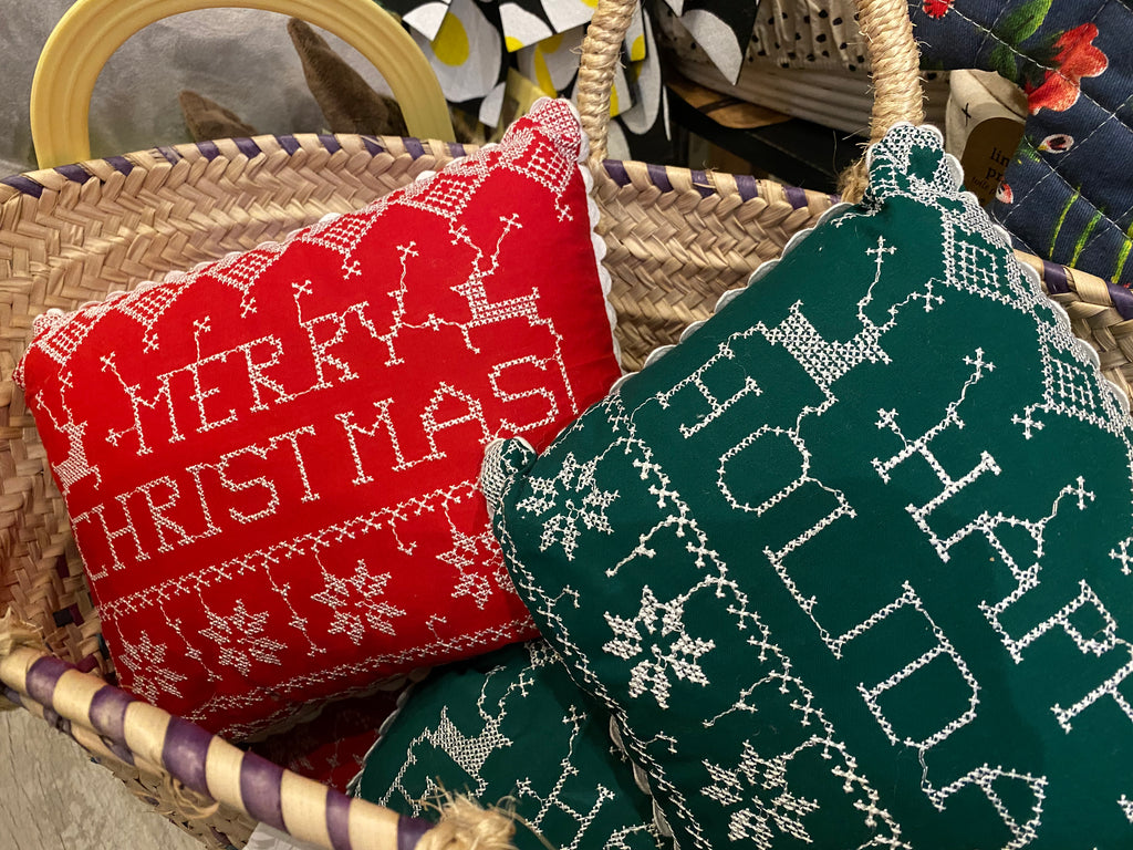 Kalalou - Cross Stitched Christmas Pillow
