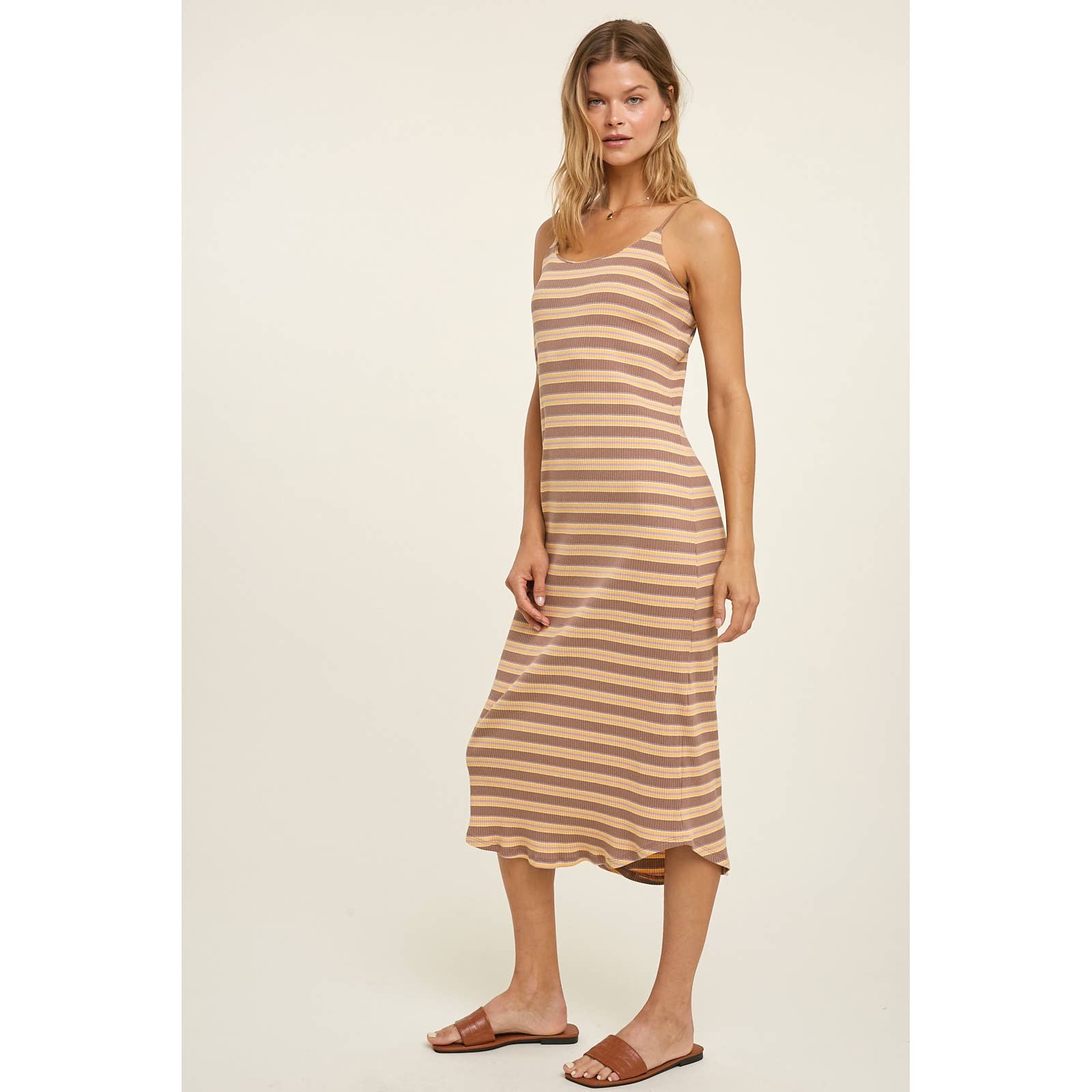 Wishlist Apparel - STRIPED KNIT MIDI DRESS WITH ROUND HEM / WL22-7026