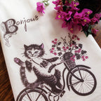 katzpajamas - Bonjour Cat Kitchen Tea Towel Flour Sack Cotton