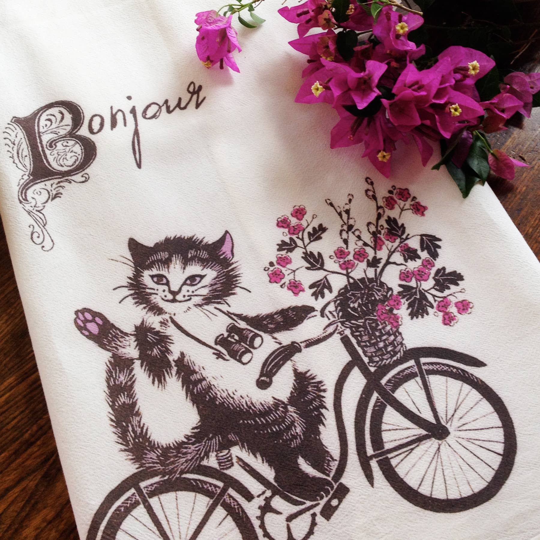 katzpajamas - Bonjour Cat Kitchen Tea Towel Flour Sack Cotton