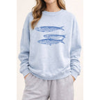 VINTAGE POINT USA - Ocean Inspired 3 Fish Graphic Mineral Wash Sweatshirt