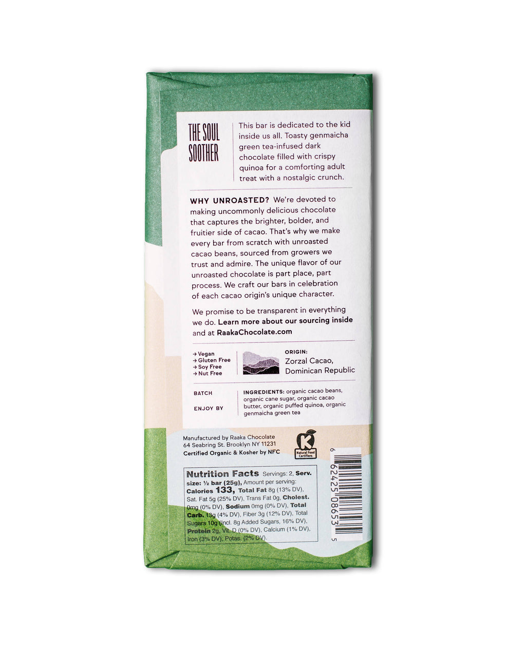 Raaka Chocolate - 66% Green Tea Crunch Chocolate Bar