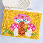 Collections by Fame Accessories - Vibrant Mushrooms Seed Beaded Coin Purse