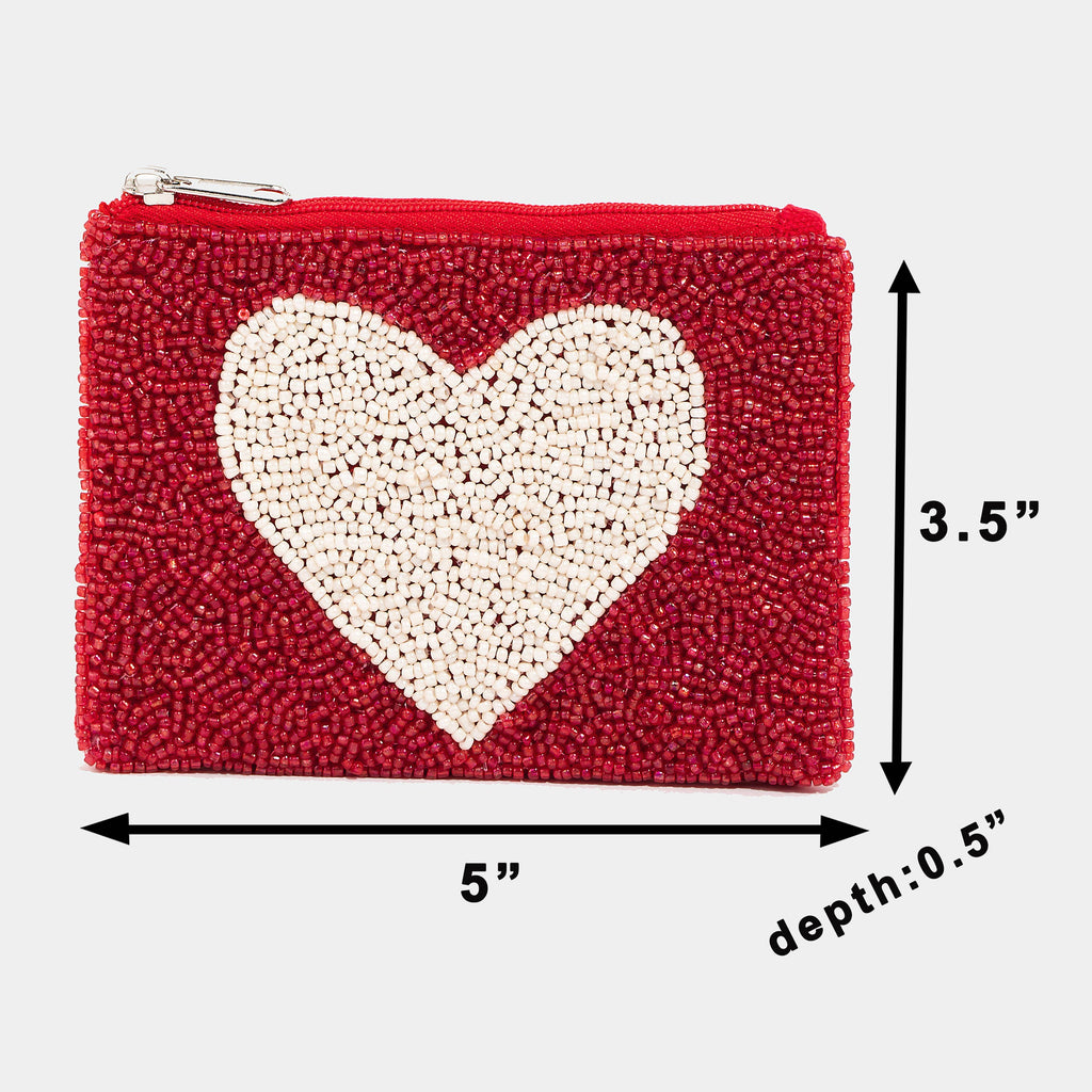 Collections by Fame Accessories - White Heart Seed Beaded Coin Purse