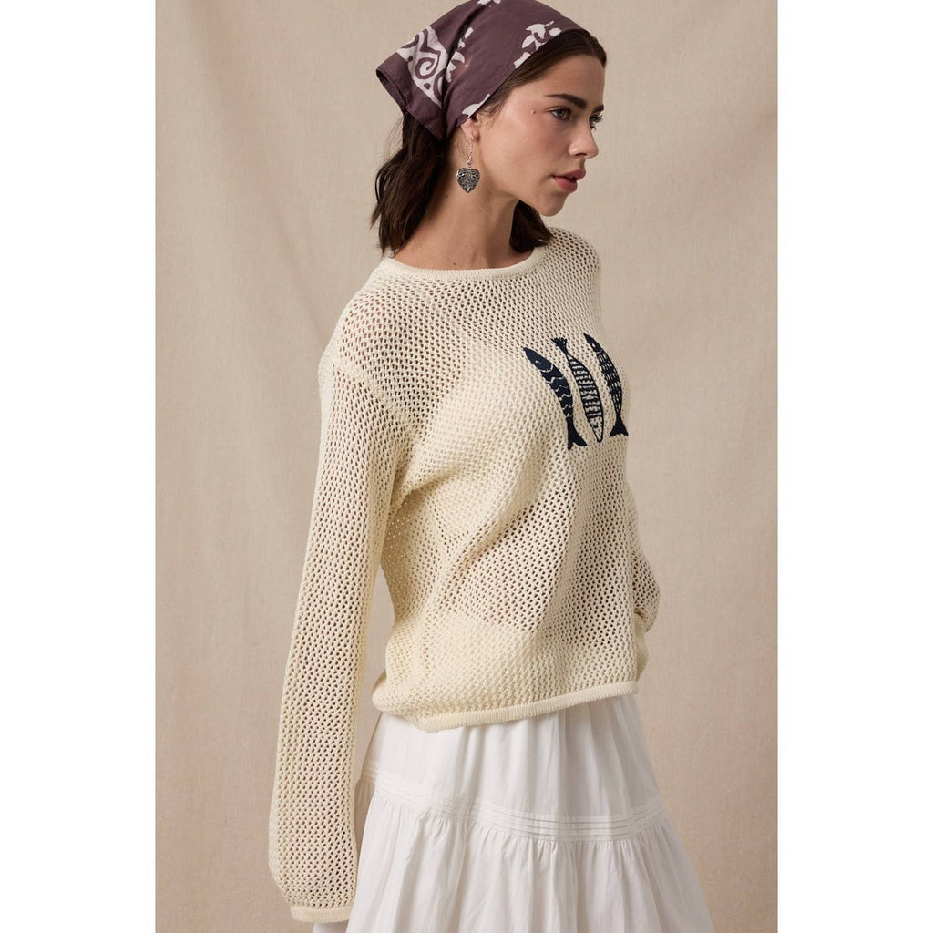 Wishlist Apparel - FISH TRIO OPEN-KNIT SWEATER