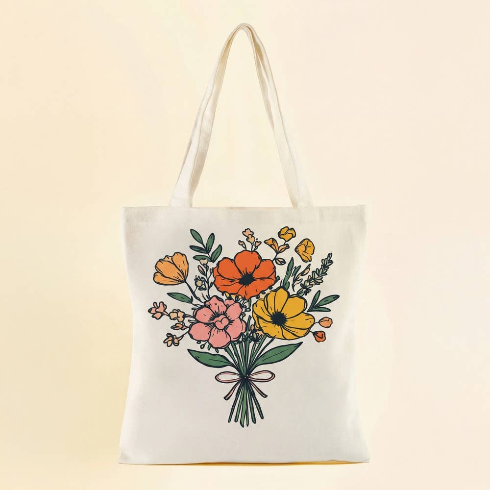 Collections by Fame Accessories - Wildflower Bouquet Print Canvas Tote