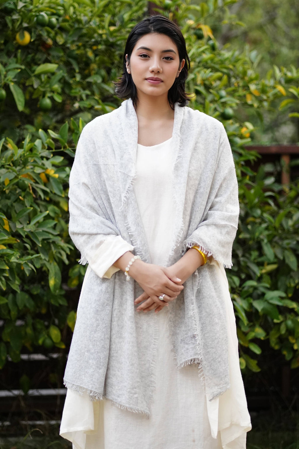 Dolma - Hand Felted Pure Cashmere Scarf Silver Grey