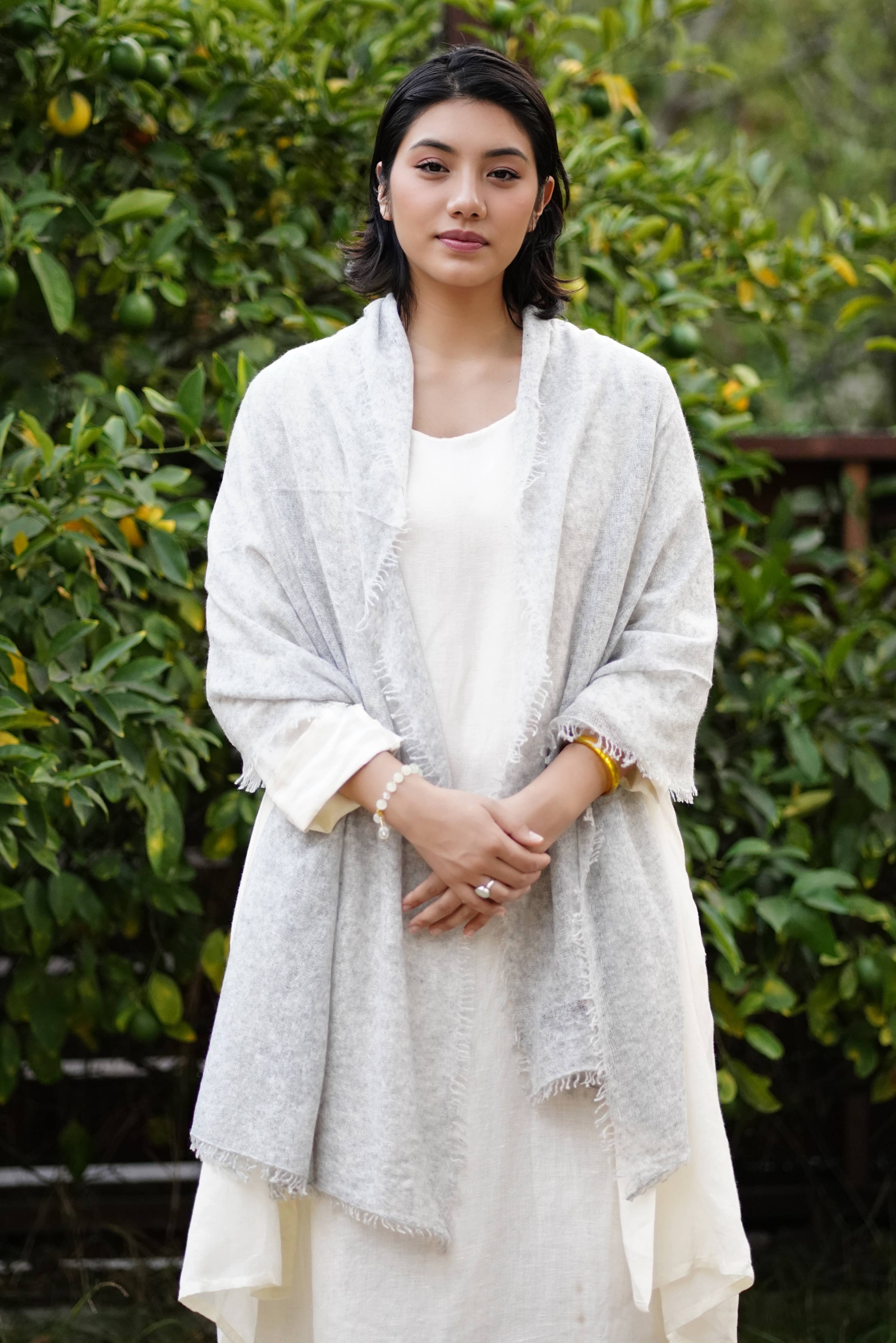 Dolma - Hand Felted Pure Cashmere Scarf Silver Grey