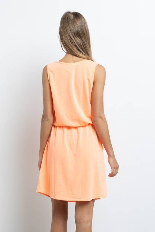 Cherish Apparel - D7375 Sleeveless Henley Style French Terry Dress