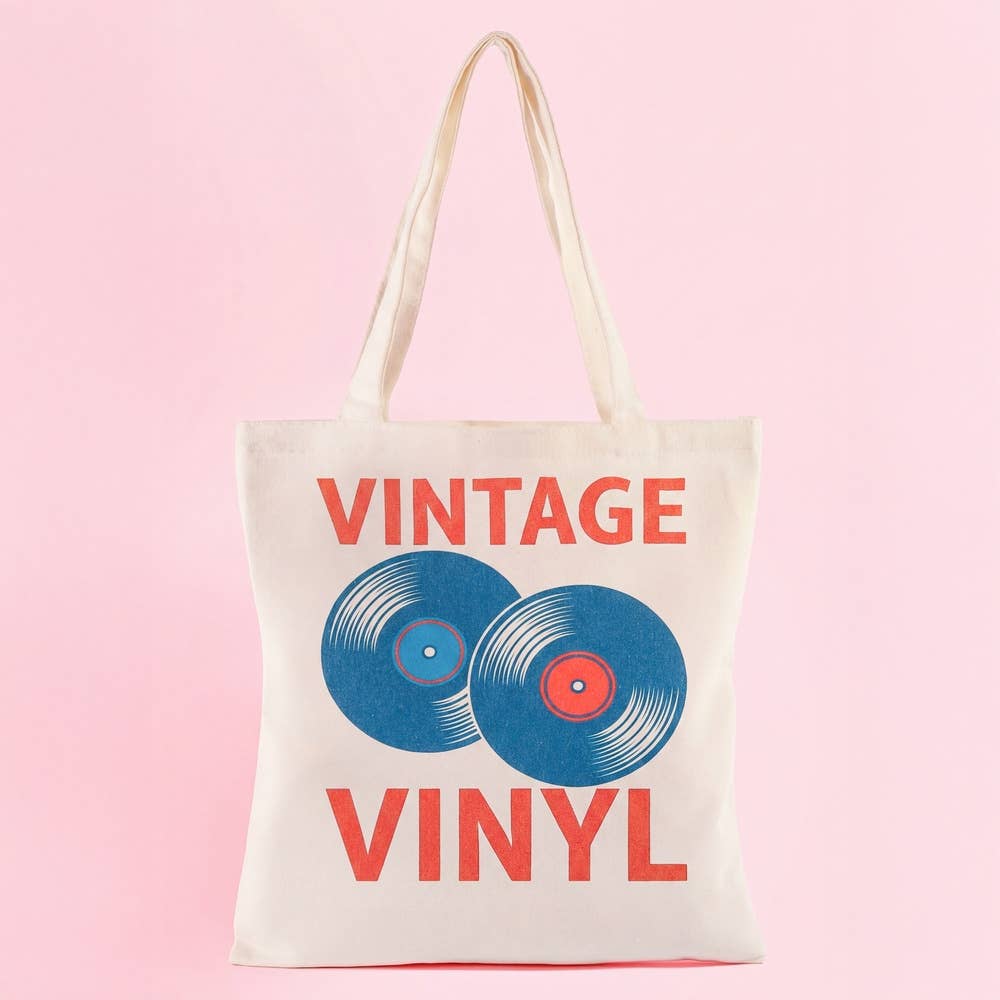 Collections by Fame Accessories - Vinyl Record Print Canvas Tote