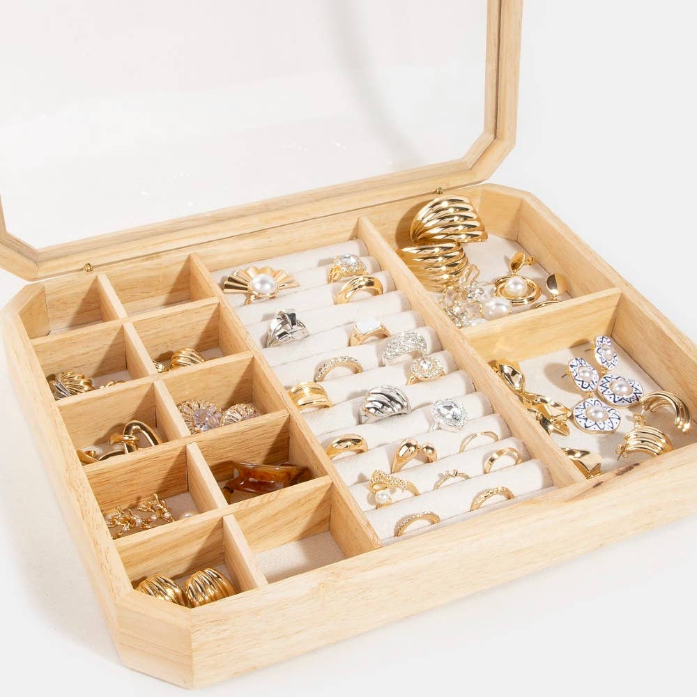 Collections by Fame Accessories - Wooden Jewelry Display Box Showcase