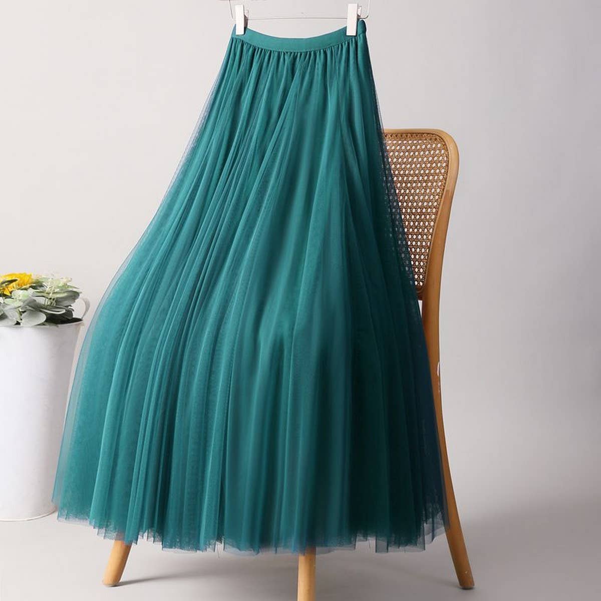 ACCITY - SOLID COLOR ELASTIC-WAIST MESH TULLE A-LINE SKIRT
