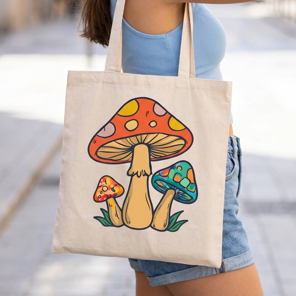Collections by Fame Accessories - Mushroom Print Canvas Graphic Tote