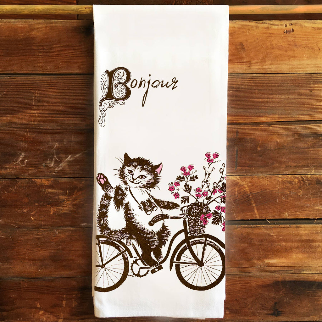katzpajamas - Bonjour Cat Kitchen Tea Towel Flour Sack Cotton
