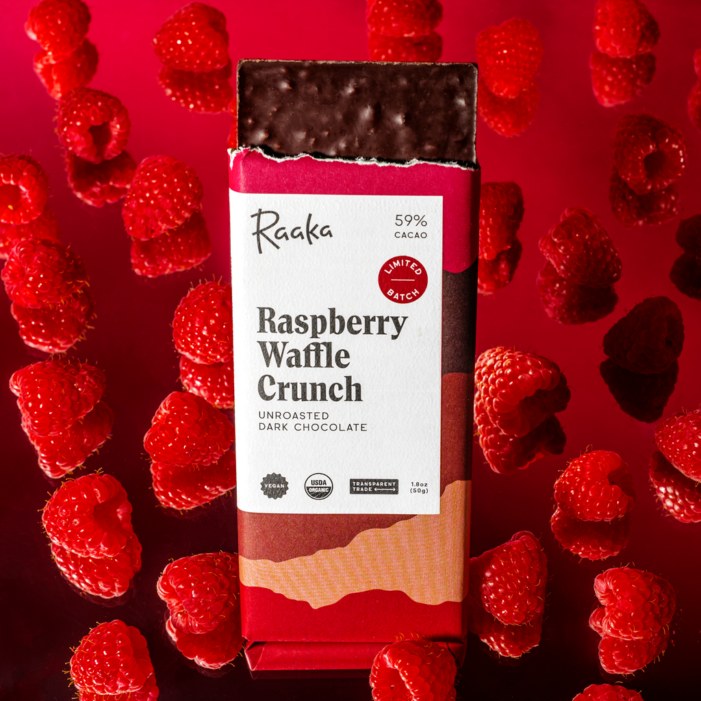 Raaka Chocolate - 59% Raspberry Waffle Crunch Bar - Valentine's Limited Batch