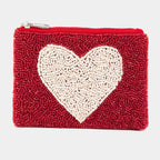 Collections by Fame Accessories - White Heart Seed Beaded Coin Purse
