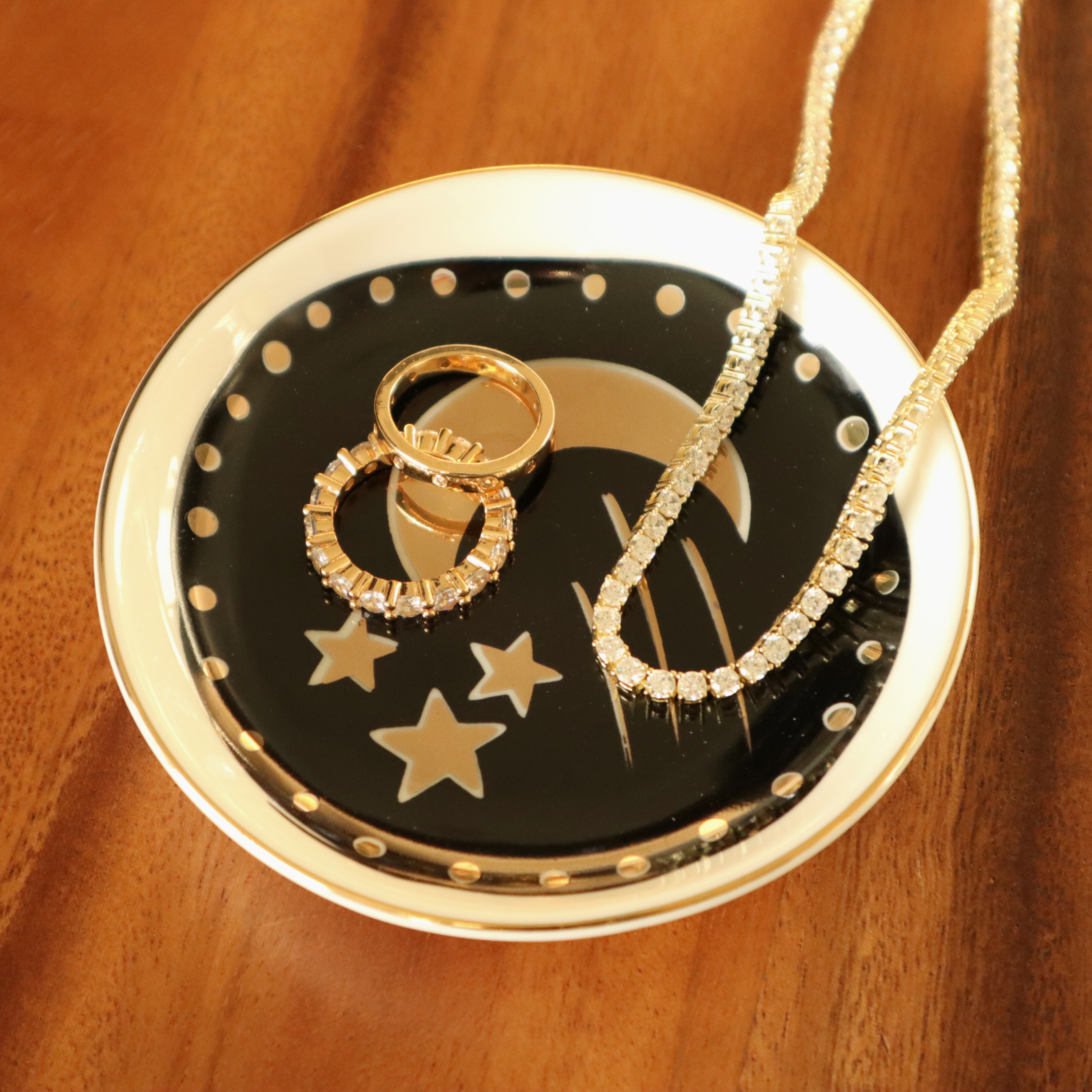 Properly Improper - Round Trinket Tray Gold Moon and Stars