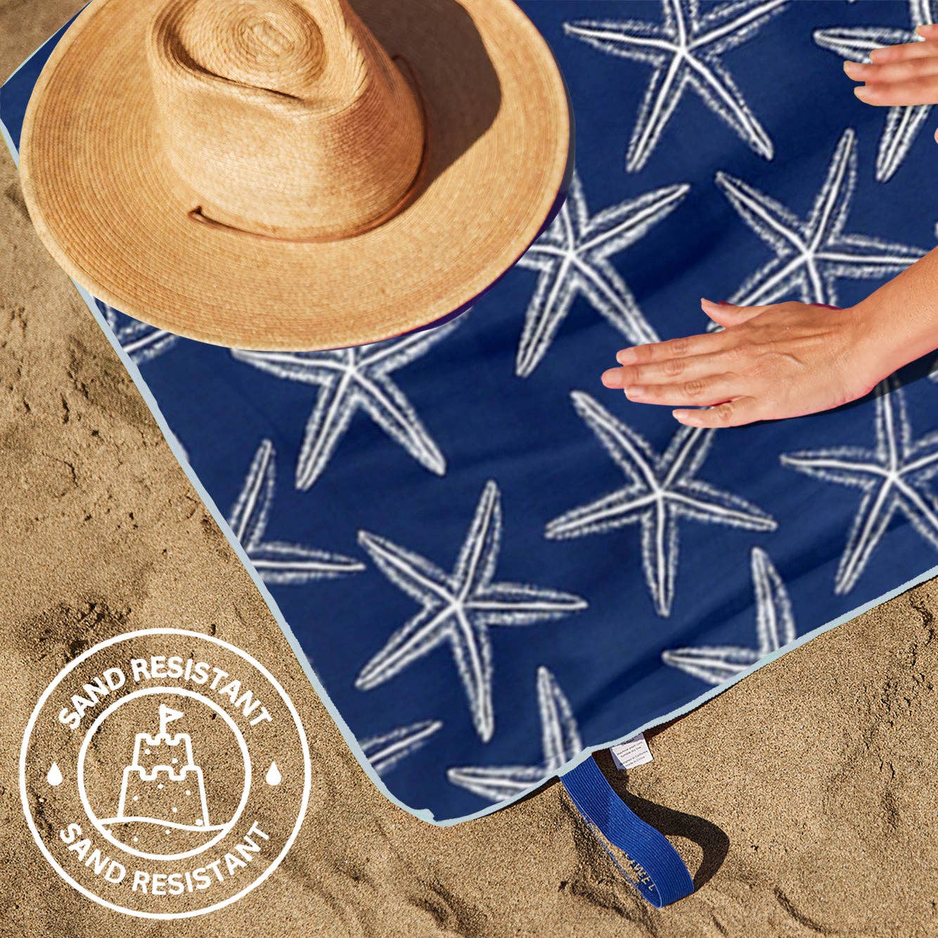 rockflowerpaper - STARFISH NAVY Reversible Beach Towel
