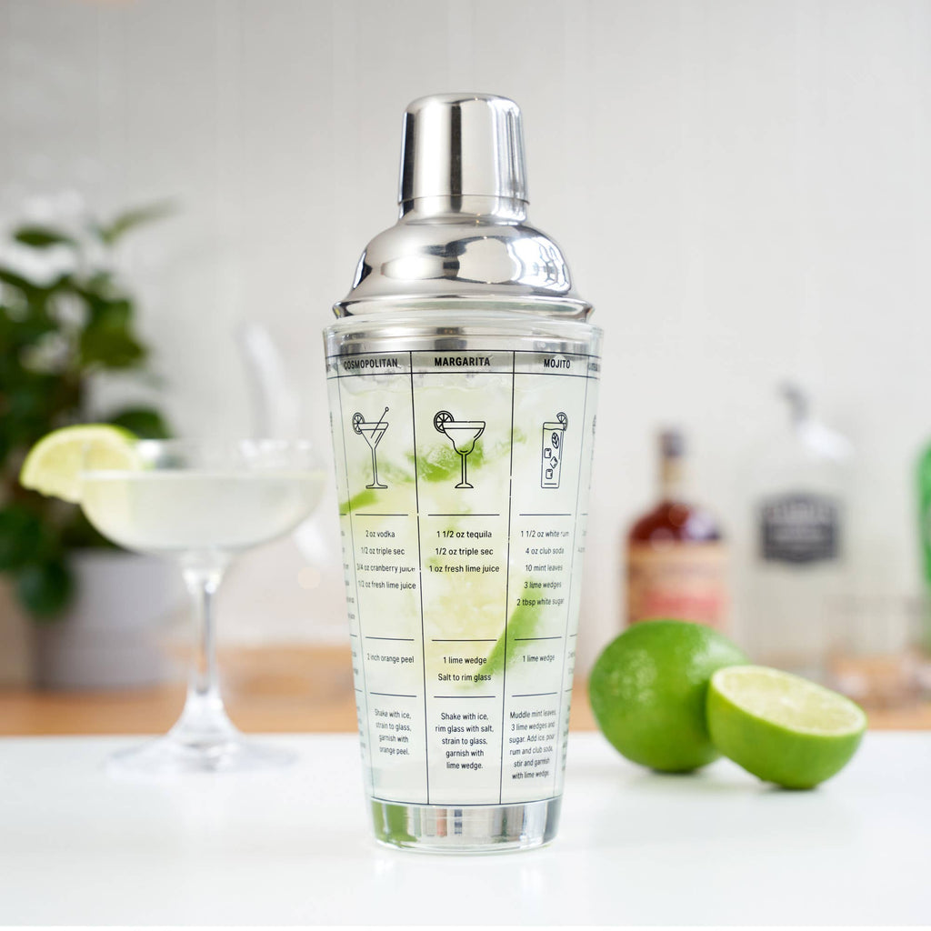 TRUE - 7-Cocktail Recipe Stainless Steel & Glass Shaker - 13.5 oz