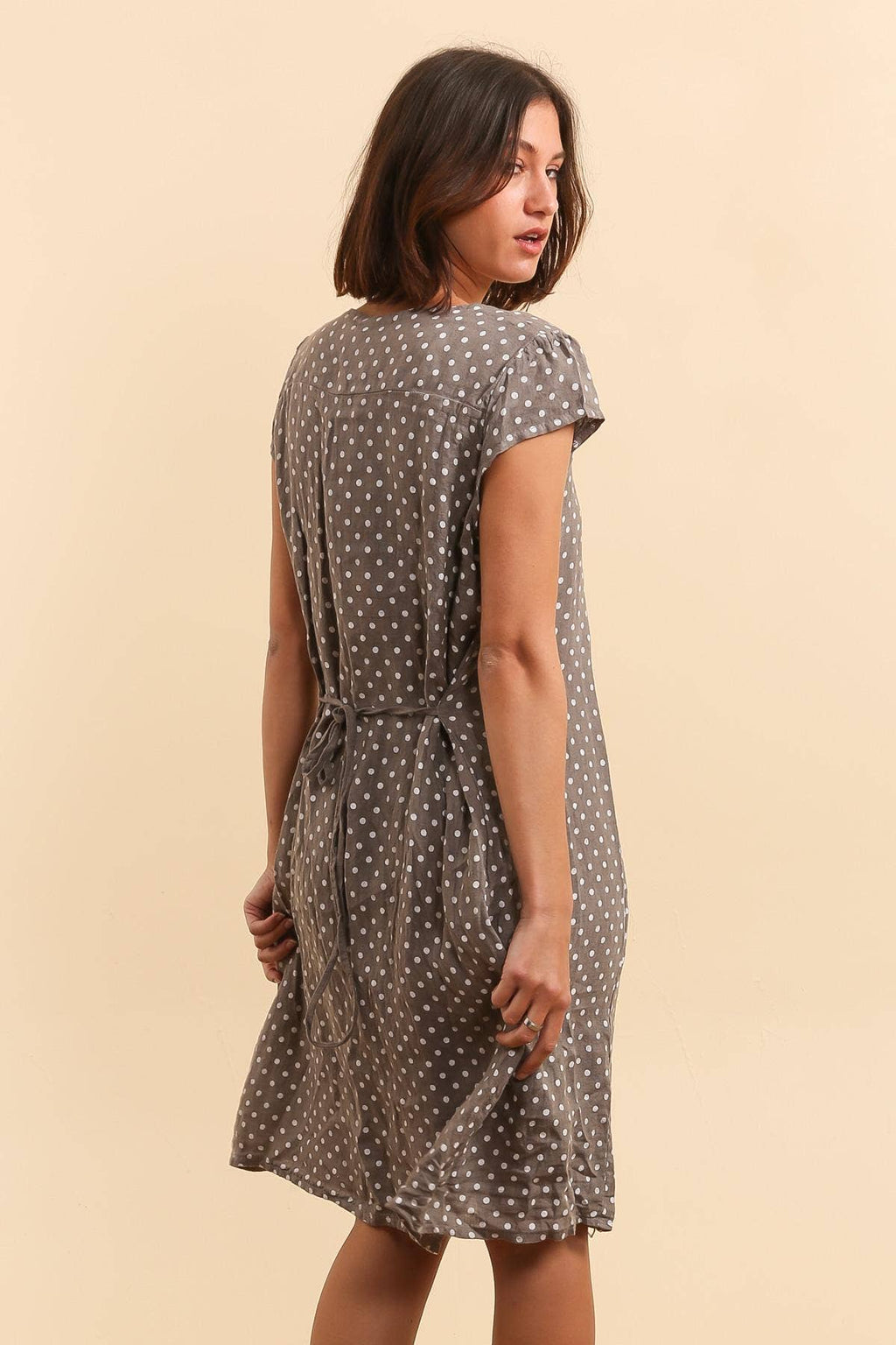 la maison des fibres naturelles - Polka dot patterned linen dress 9109 100% linen