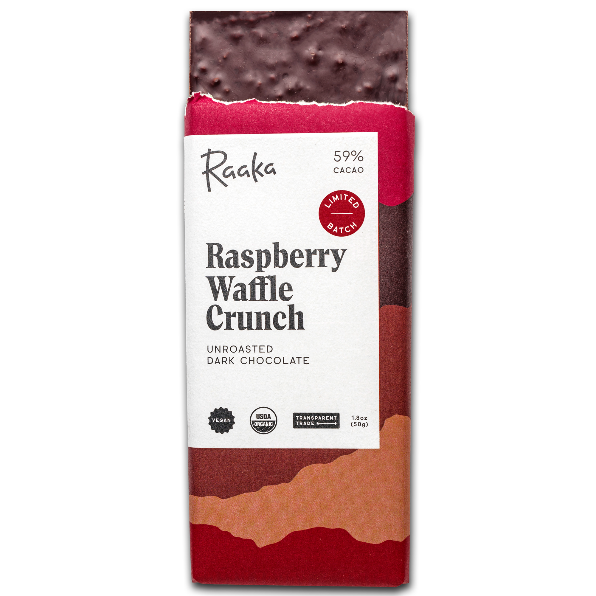 Raaka Chocolate - 59% Raspberry Waffle Crunch Bar - Valentine's Limited Batch