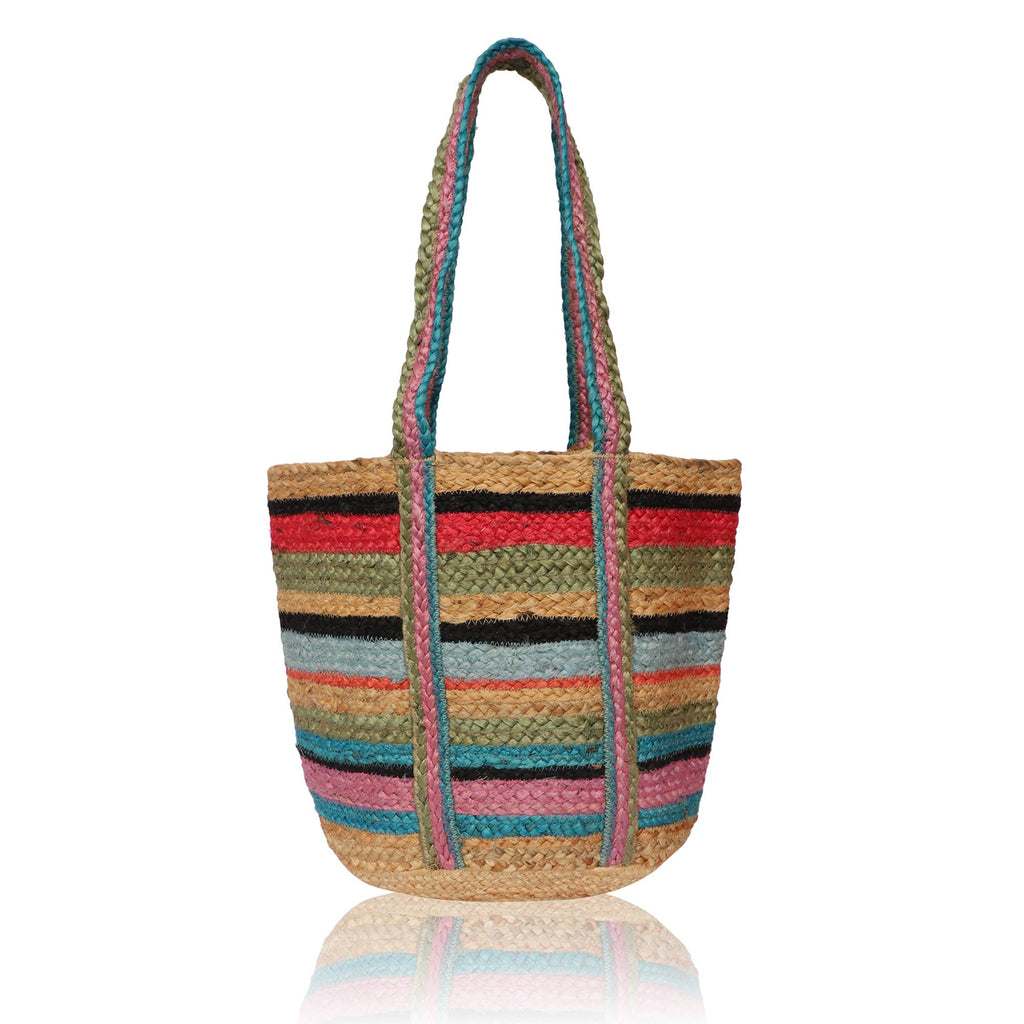 Chloe & Lex - Colorful Stripes Hand-Dyed Pure Jute Tote Bag for Women