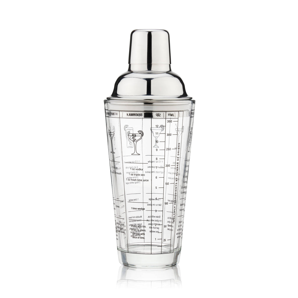 TRUE - 7-Cocktail Recipe Stainless Steel & Glass Shaker - 13.5 oz