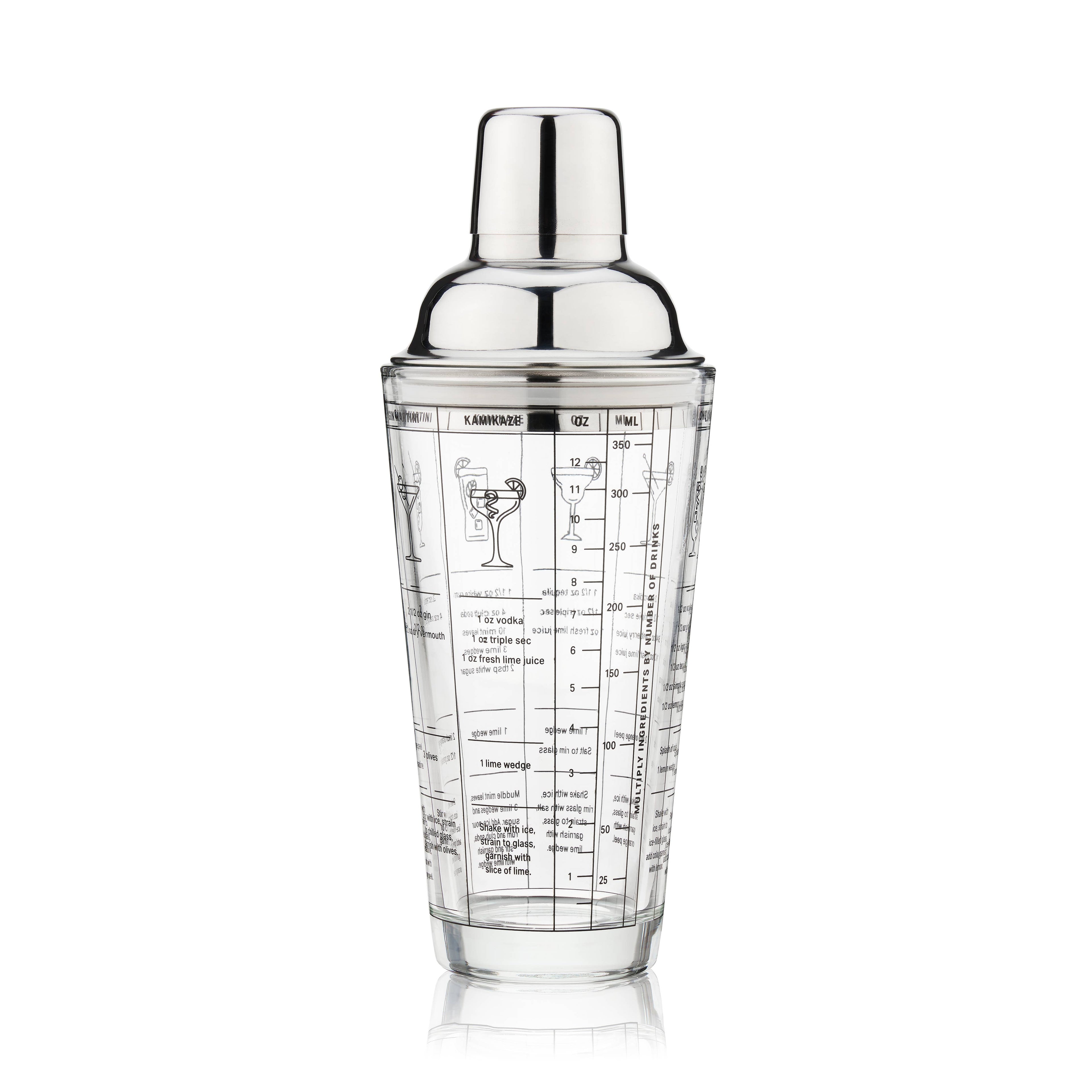 TRUE - 7-Cocktail Recipe Stainless Steel & Glass Shaker - 13.5 oz