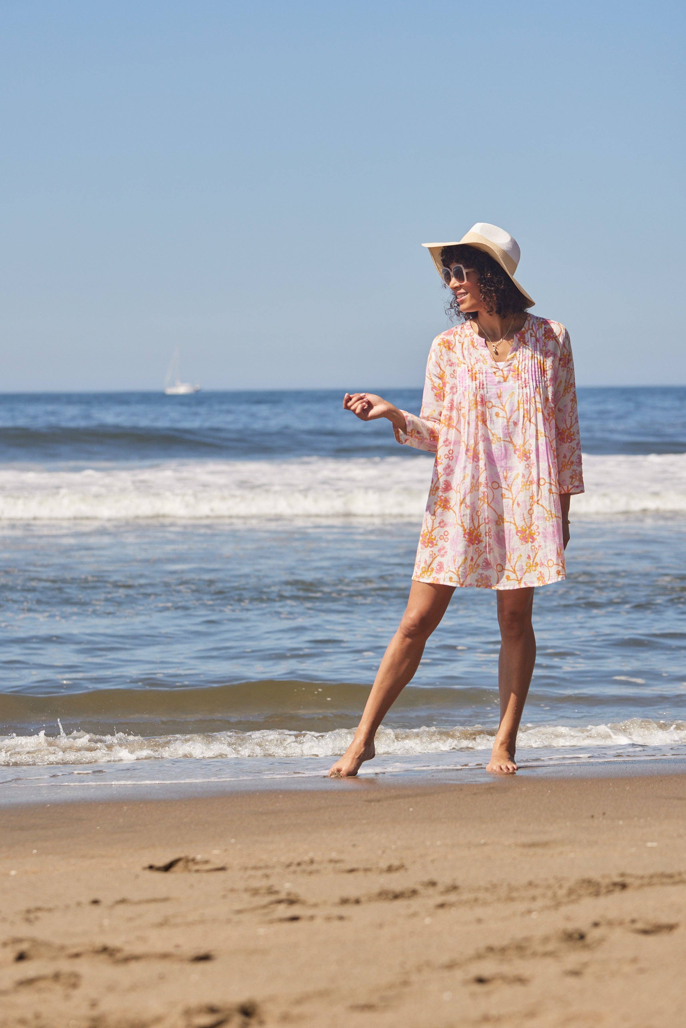 GEMMA PINK Pintuck Beach Cover Up, Recycled Cotton