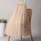 ACCITY - SOLID COLOR ELASTIC-WAIST MESH TULLE A-LINE SKIRT