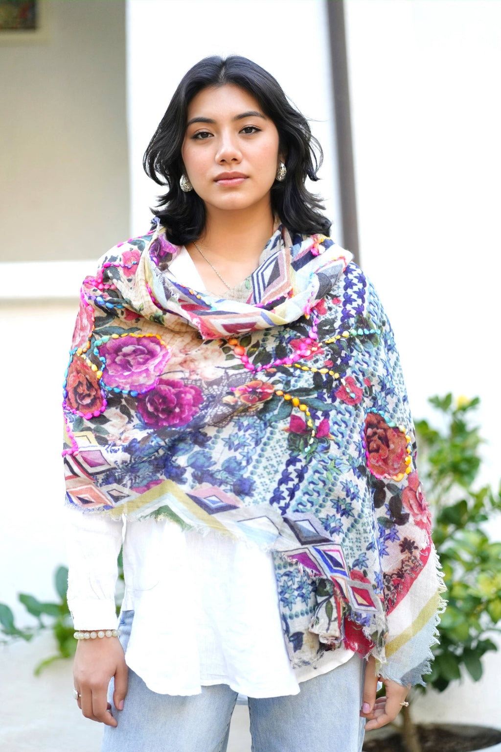 Dolma - Gul Embroidered Floral WoolScarf/Wrap 