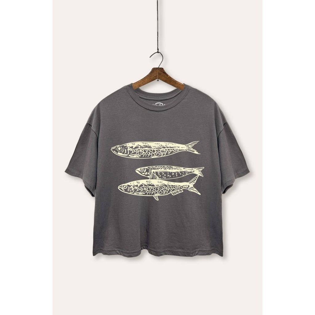 VINTAGE POINT USA - Ocean Inspired 3 Fish Graphic Boxy Crop Top