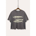 VINTAGE POINT USA - Ocean Inspired 3 Fish Graphic Boxy Crop Top