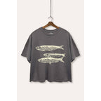 VINTAGE POINT USA - Ocean Inspired 3 Fish Graphic Boxy Crop Top