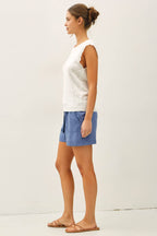 Be Cool - CROCHET RUFFLE CAP SLEEVE SLUBBED SWEATER TOP