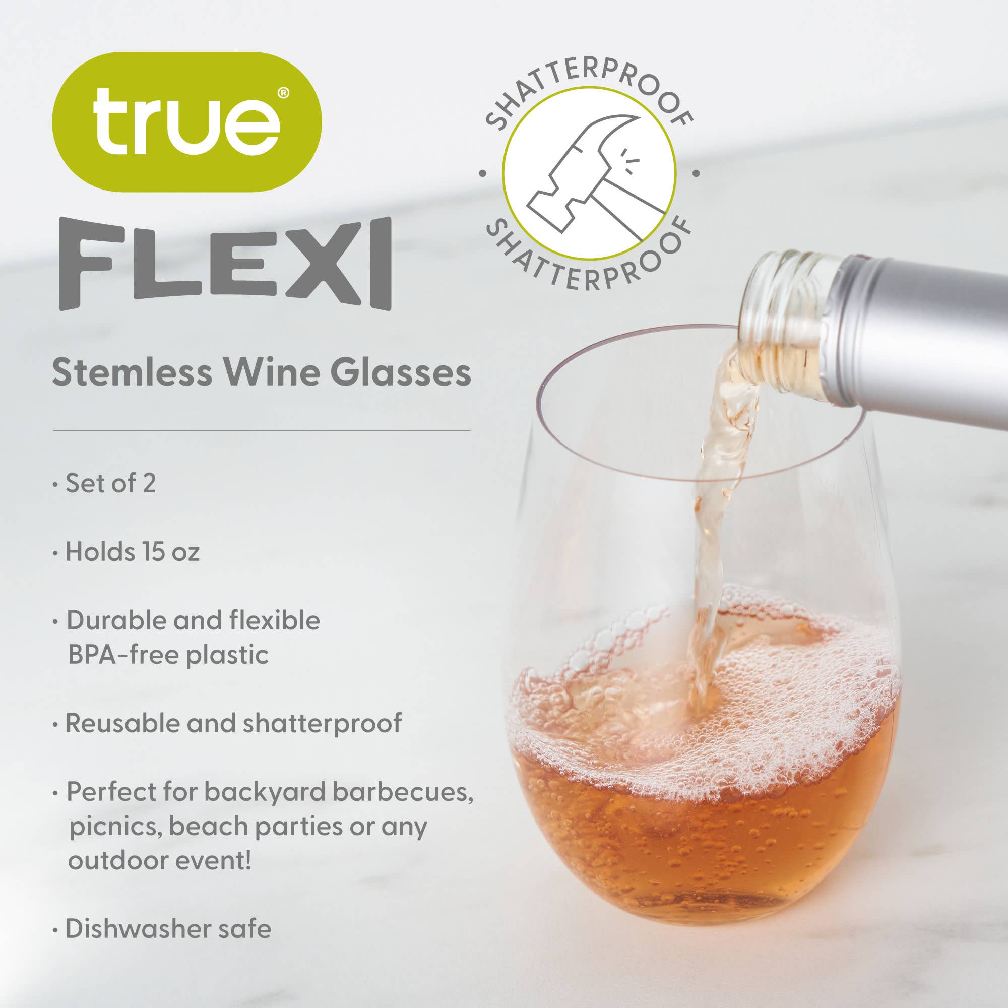 TRUE - Flexi Stemless Plastic Wine Glasses - Set of 2