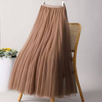 ACCITY - SOLID COLOR ELASTIC-WAIST MESH TULLE A-LINE SKIRT