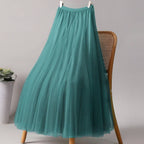 ACCITY - SOLID COLOR ELASTIC-WAIST MESH TULLE A-LINE SKIRT